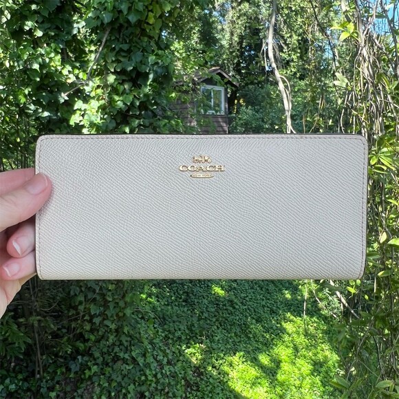 Coach Handbags - COACH Slim Bifold Wallet Chalk White Crossgrain Leather Gold Hardware AUTHENTIC